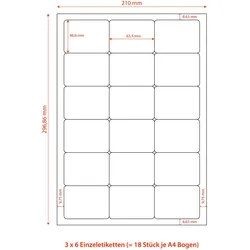 VEPATIM 1800x Etiketten Labels selbstklebend weiß 63.5 x 46.6mm auf DIN A4