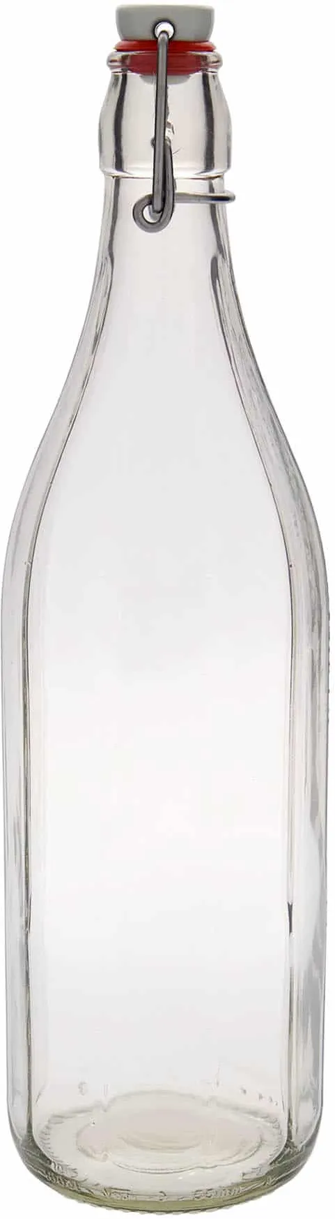 Botella de vidrio 'Bravo' de 1000 ml, decagonal, boca: tapón mecánico