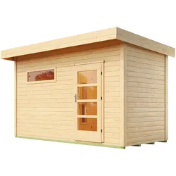 Saunahaus WEKA "Saunahaus FARSUND 1", beige (natur), Saunaofen, externe Steuerung, 9 kW, Saunen, Blockbohlen, feststehendes Fenster