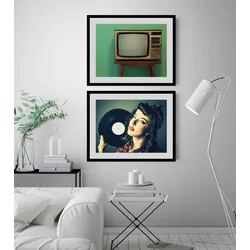 queence Bild »Röhrenfernseher«, Technik-historische Ereignisse, (1 St.), HD Premium Poster-Druck inkl. Holzrahmen queence Farbe Rahmen: schwarz + Farbe Bild(er): schwarz/grün