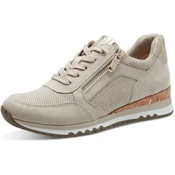 Keilsneaker MARCO TOZZI, Damen, Gr. 37, beige (hellbeige), Textil, Lederimitat, Veloursleder, sportlich, Schuhe, Freizeitschuh, Halbschuh, Schnürschuh in veganer Verarbeitung