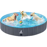 POPOLIC Hundepool Hundpools Für Hunde Große & Kleine, (Hund Planschbecken für Hunde und Katzen, Faltbare Haustierpool mit Tragbar & Eco-Friendly PVC), Geeignet für Indoor-Gartenstrand 160cmx30cm blau|grau