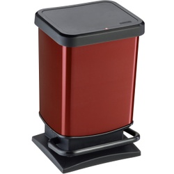 Rotho Treteimer PASO, 20 Liter, Abfalleimer aus Kunststoff mit Tritt-Funktion, Farbe: schwarz/ rot metallic