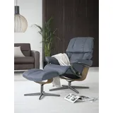 Stressless Relaxsessel STRESSLESS "Reno", blau (sparrow blau paloma), B:92cm H:100cm T:80cm, Leder PALOMA: PALOMA ist ein durchgefärbtes Semianilin-Möbelleder mit natürlicher Narbung., Sessel, Relaxsessel, mit Cross Base, Größe S, M & L, Holzakzent Eiche