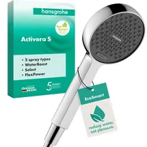 Hansgrohe Activera Select S Duschkopf 95, 2 Strahlarten, EcoSmart mit WaterBoost, 28035000, Farbe: Chrom,