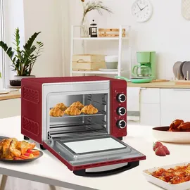 Woltu Mini Backofen 21 L, elektrischer Minibackofen, Miniofen, Pizzaofen, 1280 W, 100-230 °C, Timer 60 Min., Ober-/Unterhitze, Doppelverglasung, Rot