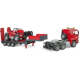 Bruder 02774 - MAN TGA LKW mit Tieflader und Manitou Teleskoplader rot 1:16