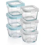 GRIZZLY Mini Glas Frischhaltedosen, Set 6X 160 ml, luftdicht, quadratisch, Click-Verschluss, Idealer Behälter für Babybrei, Beikost und Dips