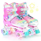 NEMONE Rollschuhe für Mädchen Kinder 4 Größen Verstellbar Blau Violett Rollschuhe für Kinder Drinnen Draußen Mädchen Kinder