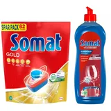 SOMAT Tabs 82 AW Gold, Geschirrspül Tabs für strahlend sauberes Geschirr auch bei niedrigen Temperaturen, Extra-Kraft gegen Eingetrocknetes + Somat Duo Power Experten Klarspüler 750ml