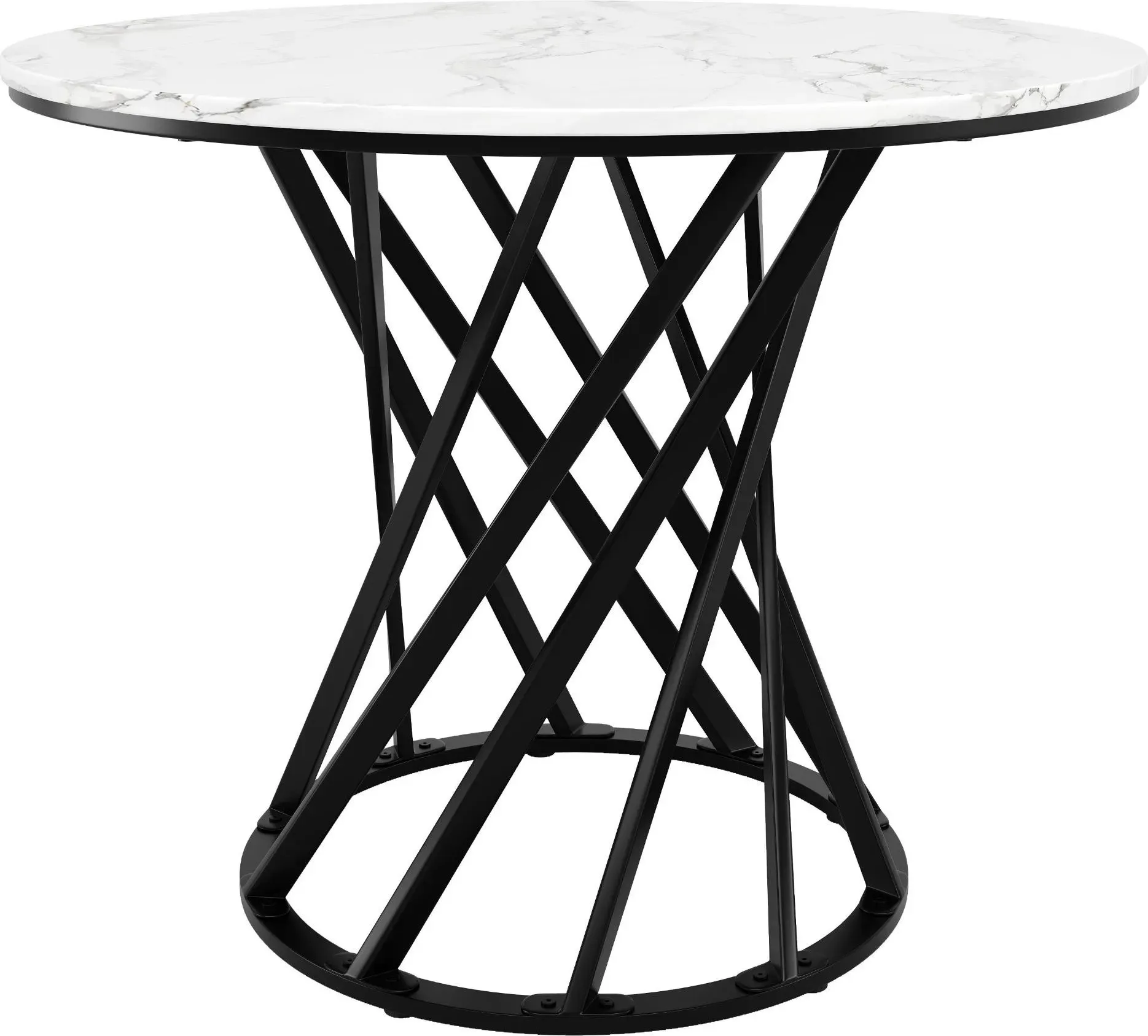 Runder Esstisch, Küchentisch mit MDF Tischplatte und Metall Tischbeine, 80x80x76 cm, Weiß+Schwarz