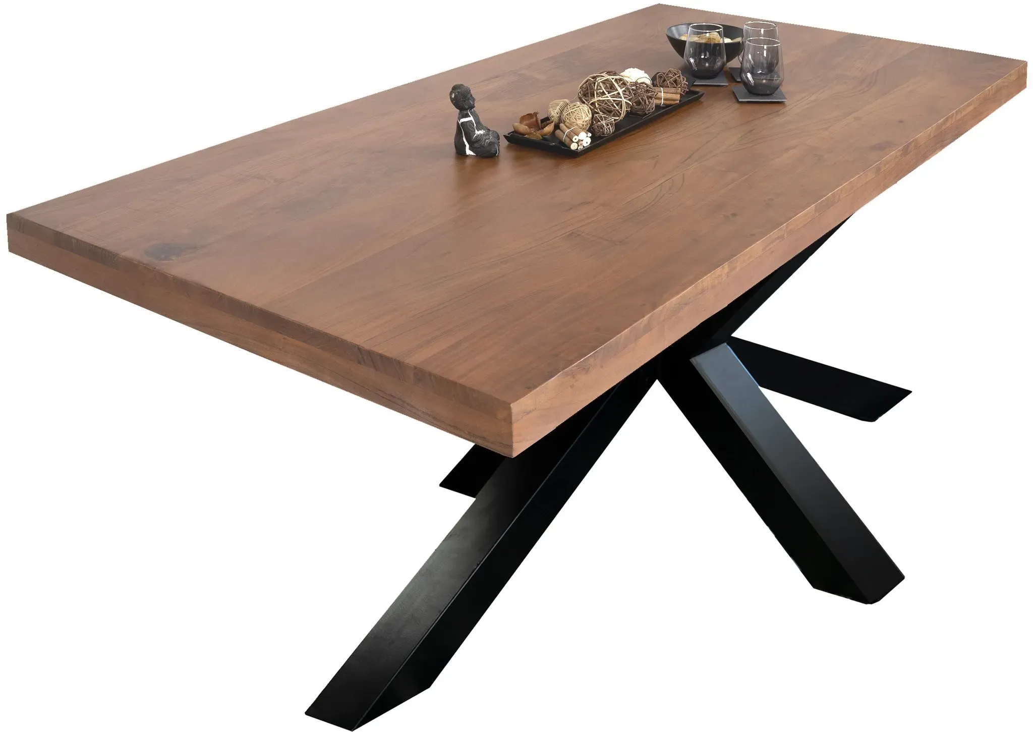 Esstisch Akazie Nussbaum 240 x 100 cm massiv gerade Kanten Spider-Gestell schwarz RIO