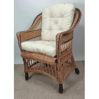 Rattani Rattanstuhl Premium Korbstuhl, Korbsessel Weide, Model Ingvar inkl. Polster