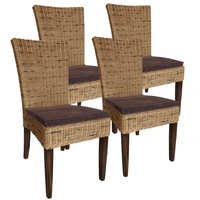 kreatives Wohnen Esszimmer Stühle Rattanstühle Wintergarten Cardine 4 Stück Cabana mit/ohne Sitzkissen braun, Holz, Extra breit