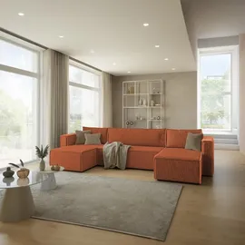 petits-meubles U-sofa 5-sitzig umbaubar Truhe Ezekiel Cord Terracotta
