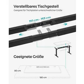 Songmics höhenverstellbares Schreibtischgestell schwarz ohne Tischplatte, C-Fuß-Gestell schwarz 110,0 - 155,0 x 60,0 cm