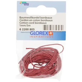 Glorex  Glorex Baumwollkordel 1 Mm 5 M, Bordeaux, Geschenkverpackungen