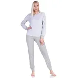 Normann Pyjama Damen Frottee langarm Schlafanzug mit Bündchen - auch in Übergröße grau 40-42