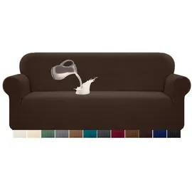 Granbest Stretch Wasserdicht Sofabezug 1 Stück Sofahusse Spandex Jacquard Elastische Couchbezug mit Anti-Rutsch-Schaumstoffe (4 Sitzer, Schokolade)