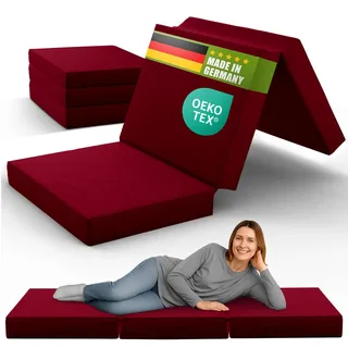SHOGAZI Klappmatratze 70x190 x 12 cm, Gästematratze klappbar Made in Germany, Faltmatratze VERGLEICHSSIEGER, ultimativer Schlafkomfort, Orthopädischer Kaltschaum - Weinrot