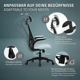 ML-Design Bürostuhl ergonomisch, Blau aus Mesh, mit Verstellbarer Kopfstütze, Armlehnen, Lendenwirbelstütze, Wippfunktion,