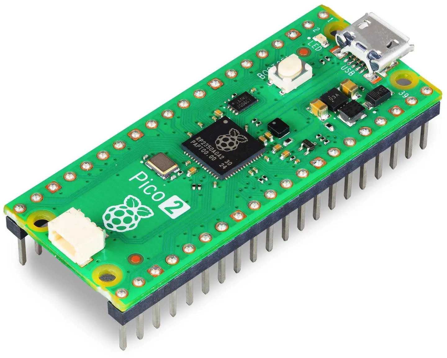 Raspberry Pi Pico 2, RP2350 Mikrocontroller-Board, mit Headern