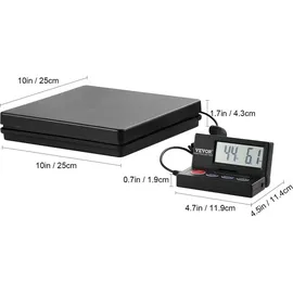 Vevor Plattformwaage 10g-50kg Paketwaage 2g Genauigkeit Digitalwaage kg/lbs/lbs:oz/g Zählwaage 250x250x43mm ABS-Gehäuse Tara-/Hold-Funktionen AC/DC-Netzteil Industriewaage Briefwaage Waage