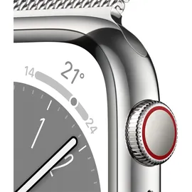 Apple Watch Series 8 GPS + Cellular 45 mm Edelstahlgehäuse silber, Milanaise Armband silber