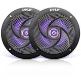 Pyle Marine Speakers - 4 Inch 2 Way Waterproof and Weather Resistant Outdoor Audio Stereo Sound System with LED Lights,100 Watt Power and Low Profile Slim Style-1 Pair PLMRS43BL (Black),Multicolored