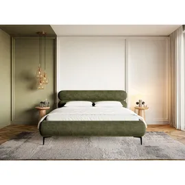 Selsey Polsterbett Olivgrün mit schwarzen Metallfüßen, 140 cm