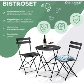 Kesser KESSER® Bistroset 3-teilig Bistrotisch mit 2 klappbaren Stühle Set Balkonset Balkonmöbel Klapp-Möbel Gartenset Sitzgarnitur Gartengarnitur Gartenmöbel Sitzgruppe Metall Bistro Gartentisch inkl. Abdeckung
