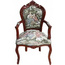 Casa Padrino Barock Esszimmer Stuhl mit Armlehne Gobelin "Love Story " - Antik Stil