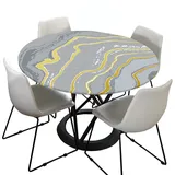 Morbuy Rund Tischdecke Elastisch, Graffiti Rund Tischdecken Wasserdicht Lotuseffekt Abwaschbar Abwischbar Tischtuch für Dekoration Küchentisch Garten Outdoor (Durchmesser 180cm,Graugold)