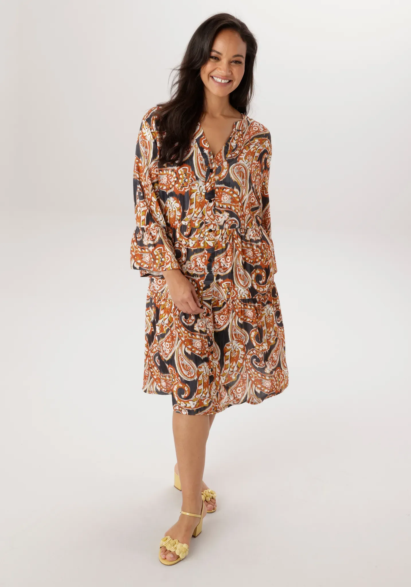 Tunikakleid ANISTON PLUS, Damen, Gr. 48, N-Gr, bunt, Web, Obermaterial: 100% Viskose, Paisley, bedruckt, gemustert, figurumspielend kniebedeckend, V-Ausschnitt, Volant, Kleider, in trendigen Paisleydessin, Topseller
