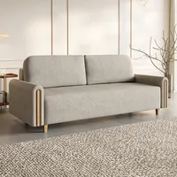 MOTIVENA Notti 3 Sitzer Sofa mit Bettfunktion, Schlafsofa 235 cm Breit, Klappsofa mit Schlaffunktion, Schlafsofa mit Bettkasten, Bettsofa mit Schlaffunktion, Samt Struktur Sofa Beige