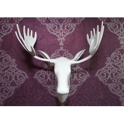 Casa Padrino Designer Geweih Aluminium Weiß Wilder Hirsch Elch Massiv & Schwer Alu Dekoration Wandgeweih Wandfigur Wanddekoration