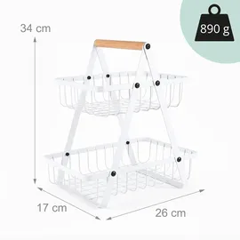 Relaxdays Obst Etagere, 2 Etagen Weiß,Hellbraun