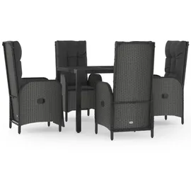 vidaXL Polyrattan Garten-Essgruppe 5-tlg. schwarz inkl. Kissen 3185065