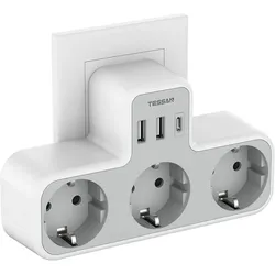 TESSAN Steckdosenadapter mit USB Ladefunktion, 3x Schutzkontakt, 2x USB-A, 1x USB-C