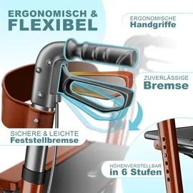 Kesser Leichtgewicht Rollator faltbar mit Sitz Braun