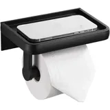 Niemals verwendet] Toilettenpapierhalter, Toilettenpapierrollenregal ohne Bohren mit Handy-Aufbewahrungshaltern, Wandregale aus schwarzem Stoff für