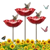 Bienentränke Blumen Gartenstecker mit Vogeltränke & Bienentränke aus Keramik – Blumige Wasserstelle für Bienen & Vögel – Stehendes Dekoelement für Beet, Rasen & Blumentopf (3pcs)