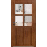Holz Nebeneingangstür nach Maß "STEFANIE-R" Teakoptik-Lasur beidseitig innen öffnend DIN links