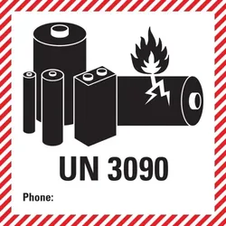 Aufkleber I Verpackungskennzeichen für kleine Lithiumzellen,UN Nummer 3090,Folie,100x100mm