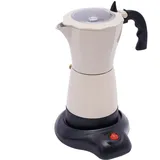 MIIWWOWO 6 Tassen Espressokocher Elektrisch Espressomaschine Klein Kaffeemaschine Italienische mit Elektrische Heizplatte, 300ML Espressokocher 6 Tassen Induktion, 360° Rotatable (Cremeweiß)