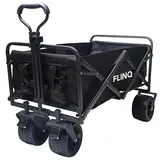 FlinQ Bollerwagen faltbar - Faltbollerwagen für max. 130 KG - Strandwagen faltbar mit 360° Räder - Schwarz