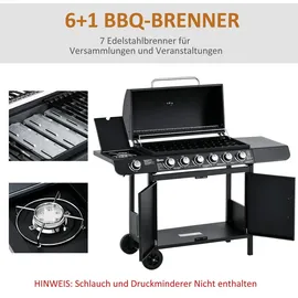 Outsunny Gasgrill Grillwagen 135 x 50 x 100 cm Schwarz