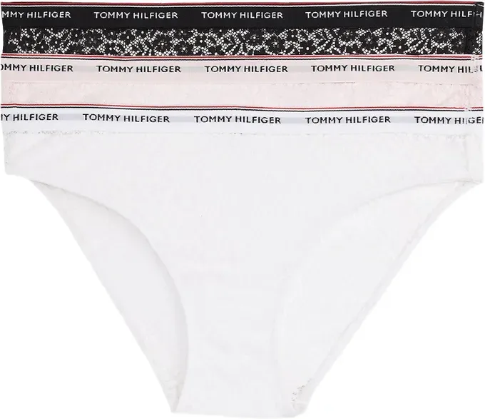 Tommy Hilfiger PREMIUM ESSENTIALS 3er-Pack Bikini-Slips mit Spitze (Große Größen) Schwarz/Weiß/Hellrosa LG