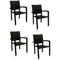 Konway Stapelstuhl PORTO (4 St), 4x KONWAY® PORTO Stapelsessel Schwarz Premium Polyrattan Sessel schwarz