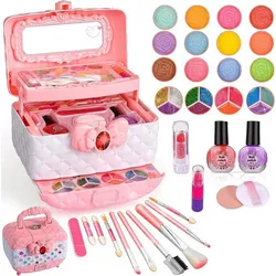 HEYHIPPO Lernspielzeug Kinder Make-up Set 42pcs Nagellack Lippenstift Lidschatten Make-up rosa